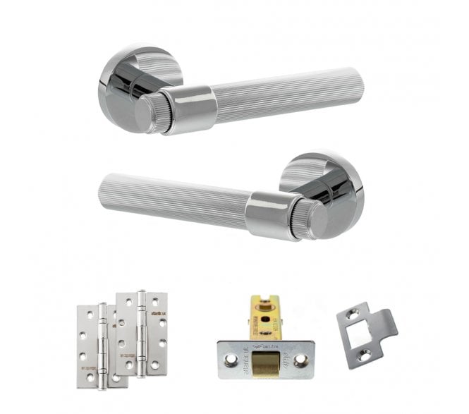Senza Pari Fasana Door Handle Latch Pack (4 Slim Knuckle Hinges x2) - Polished Chrome