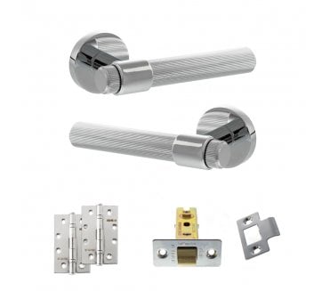 Senza Pari Fasana Door Handle Latch Pack (4 Slim Knuckle Hinges x2) - Polished Chrome