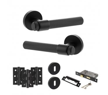 Senza Pari Fasana Door Handle Lock Pack (3 Ball Bearing Hinges x3) - Matt Black