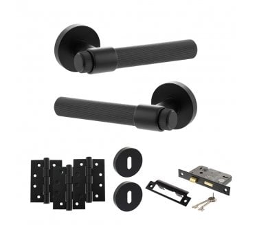 Senza Pari Fasana Door Handle Lock Pack (4 Fire Rated Hinges x3) - Matt Black