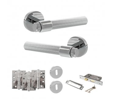 Senza Pari Fasana Door Handle Lock Pack (4 Fire Rated Hinges x3) - Polished Chrome