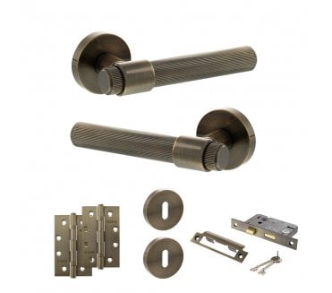 Senza Pari Fasana Door Handle Lock Pack (4 Slim Knuckle Hinges x2) - Antique Brass