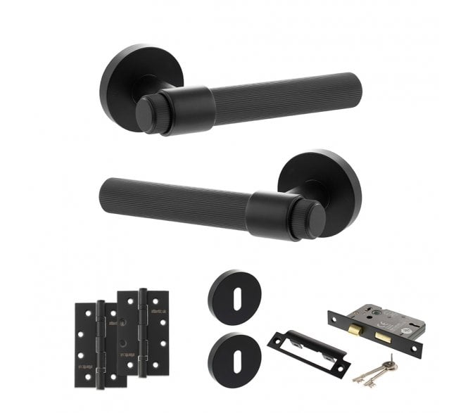 Senza Pari Fasana Door Handle Lock Pack (4 Slim Knuckle Hinges x2) - Matt Black
