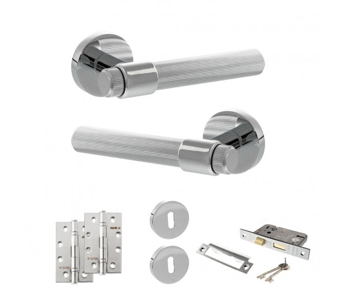 Senza Pari Fasana Door Handle Lock Pack (4 Slim Knuckle Hinges x2) - Polished Chrome