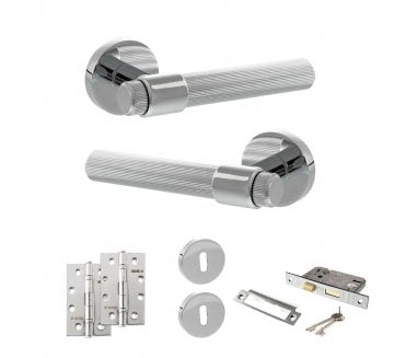 Senza Pari Fasana Door Handle Lock Pack (4 Slim Knuckle Hinges x2) - Polished Chrome