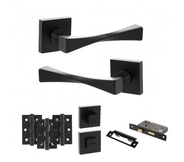 Senza Pari Guido Door Handle Bathrom Pack (3 Ball Bearing Hinges x3) - Matt Black