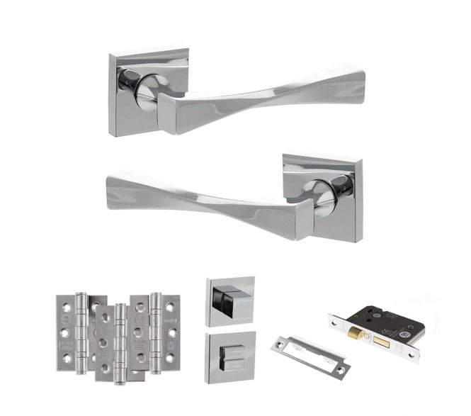 Senza Pari Guido Door Handle Bathrom Pack (3 Ball Bearing Hinges x3) - Polished Chrome