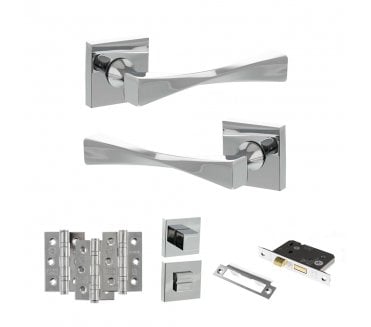Senza Pari Guido Door Handle Bathrom Pack (3 Ball Bearing Hinges x3) - Polished Chrome