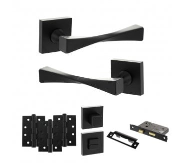 Senza Pari Guido Door Handle Bathroom Pack (4 Fire Rated Hinges x3) - Matt Black