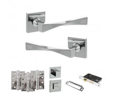 Senza Pari Guido Door Handle Bathroom Pack (4 Fire Rated Hinges x3) - Polished Chrome
