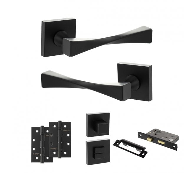 Senza Pari Guido Door Handle Bathroom Pack (4 Slim Knuckle Hinges x2) - Matt Black
