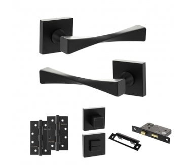 Senza Pari Guido Door Handle Bathroom Pack (4 Slim Knuckle Hinges x2) - Matt Black
