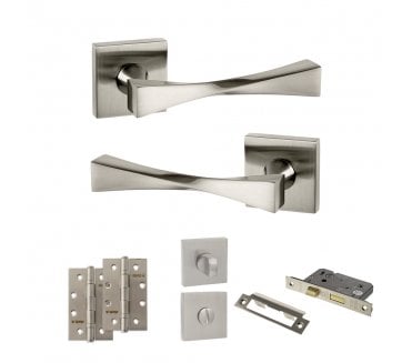 Senza Pari Guido Door Handle Bathroom Pack (4 Slim Knuckle Hinges x2) - Satin Nickel