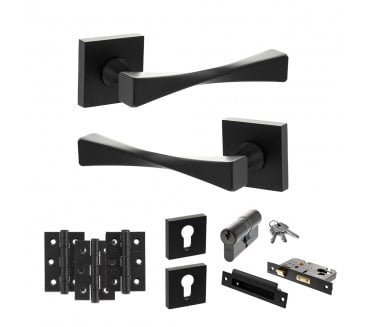 Senza Pari Guido Door Handle Euro Profile Lock Pack (3 Ball Bearing Hinges x3) - Matt Black