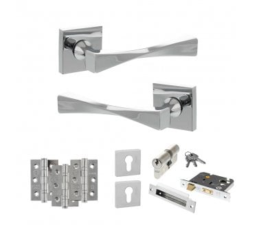 Senza Pari Guido Door Handle Euro Profile Lock Pack (3 Ball Bearing Hinges x3) - Polished Chrome