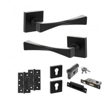 Senza Pari Guido Door Handle Euro Profile Lock Pack (4 Slim Knuckle Hinges x2) - Matt Black