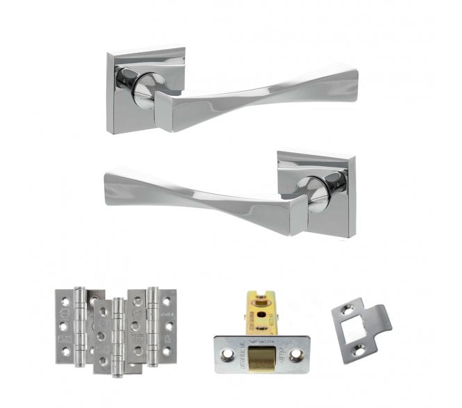 Senza Pari Guido Door Handle Latch Pack (3 Ball Bearing Hinges x3) - Polished Chrome