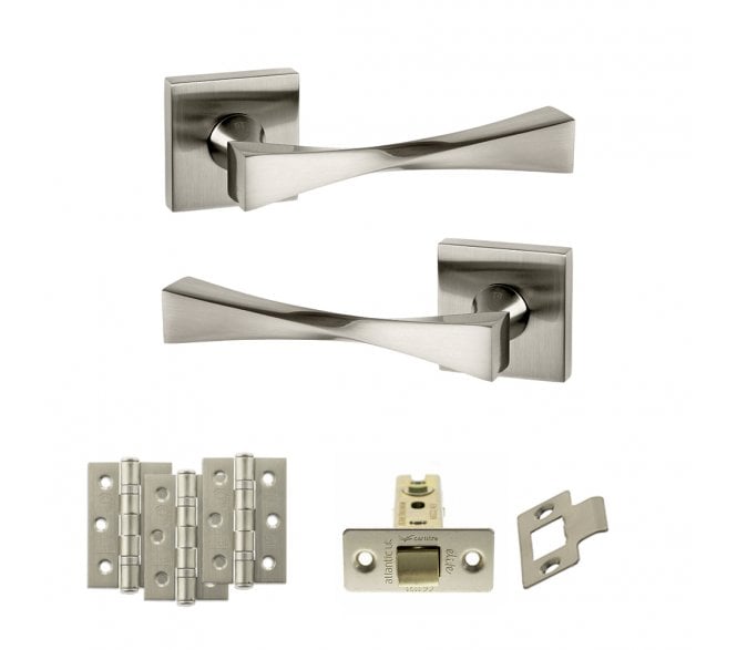 Senza Pari Guido Door Handle Latch Pack (3 Ball Bearing Hinges x3) - Satin Nickel
