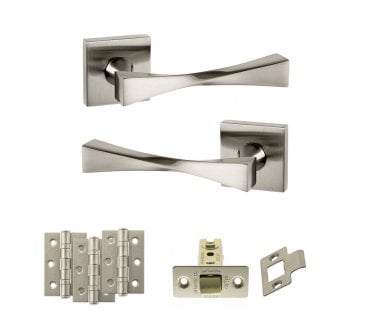 Senza Pari Guido Door Handle Latch Pack (3 Ball Bearing Hinges x3) - Satin Nickel