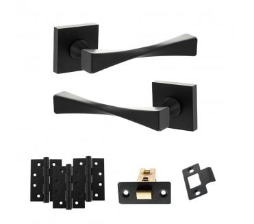 Senza Pari Guido Door Handle Latch Pack (4 Fire Rated Hinges x3) - Matt Black