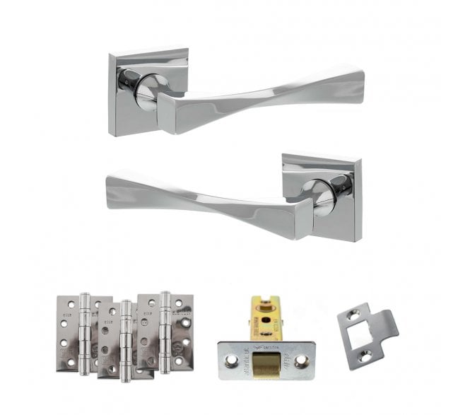 Senza Pari Guido Door Handle Latch Pack (4 Fire Rated Hinges x3) - Polished Chrome