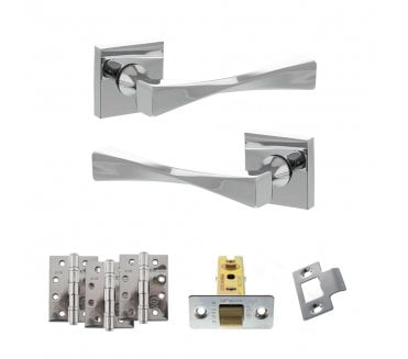 Senza Pari Guido Door Handle Latch Pack (4 Fire Rated Hinges x3) - Polished Chrome