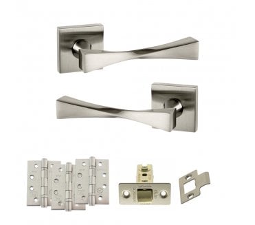 Senza Pari Guido Door Handle Latch Pack (4 Fire Rated Hinges x3) - Satin Nickel