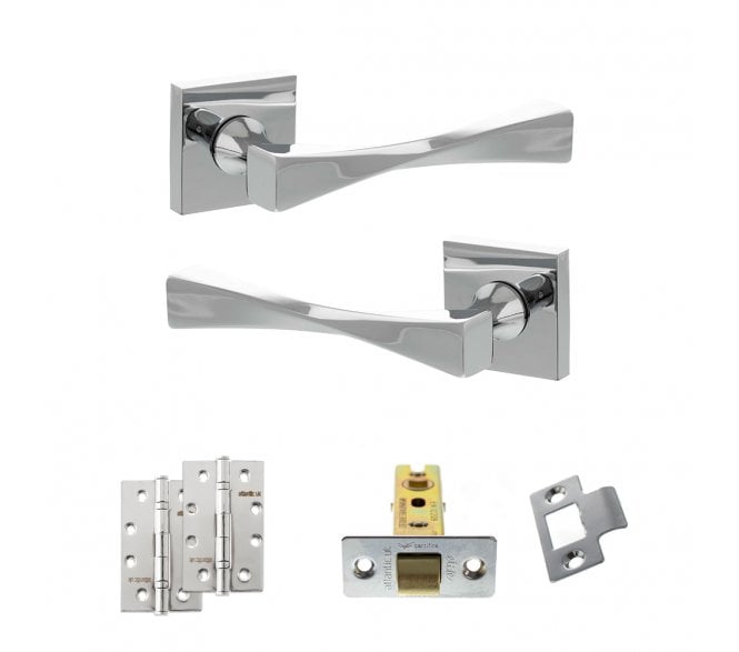 Senza Pari Guido Door Handle Latch Pack (4 Slim Knuckle Hinges x2) - Polished Chrome