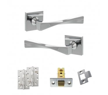 Senza Pari Guido Door Handle Latch Pack (4 Slim Knuckle Hinges x2) - Polished Chrome
