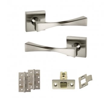 Senza Pari Guido Door Handle Latch Pack (4 Slim Knuckle Hinges x2) - Satin Nickel