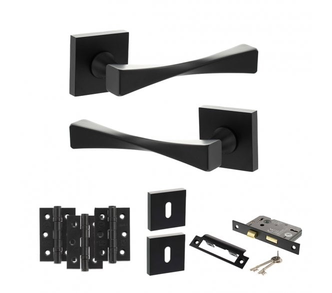 Senza Pari Guido Door Handle Lock Pack (3 Ball Bearing Hinges x3) - Matt Black