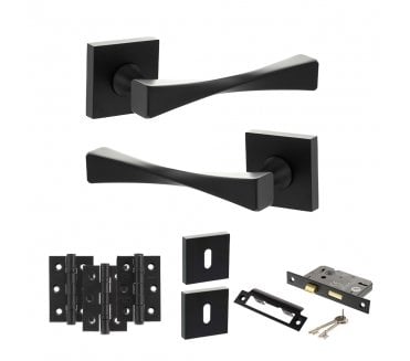 Senza Pari Guido Door Handle Lock Pack (3 Ball Bearing Hinges x3) - Matt Black