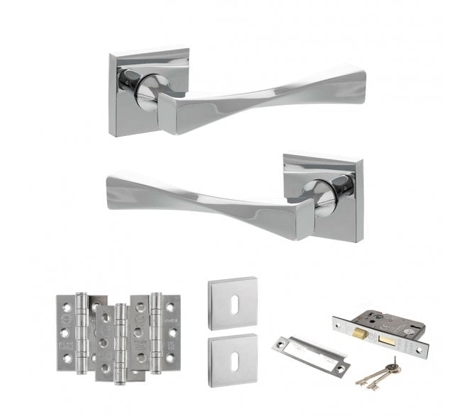 Senza Pari Guido Door Handle Lock Pack (3 Ball Bearing Hinges x3) - Polished Chrome