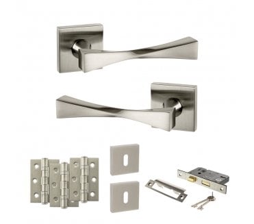 Senza Pari Guido Door Handle Lock Pack (3 Ball Bearing Hinges x3) - Satin Nickel