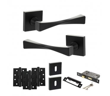 Senza Pari Guido Door Handle Lock Pack (4 Fire Rated Hinges x3) - Matt Black