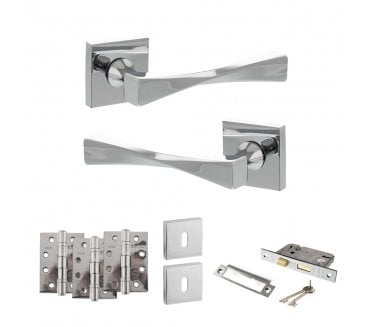 Senza Pari Guido Door Handle Lock Pack (4 Fire Rated Hinges x3) - Polished Chrome