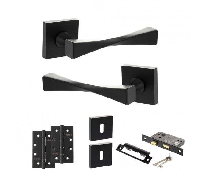 Senza Pari Guido Door Handle Lock Pack (4 Slim Knuckle Hinges x2) - Matt Black