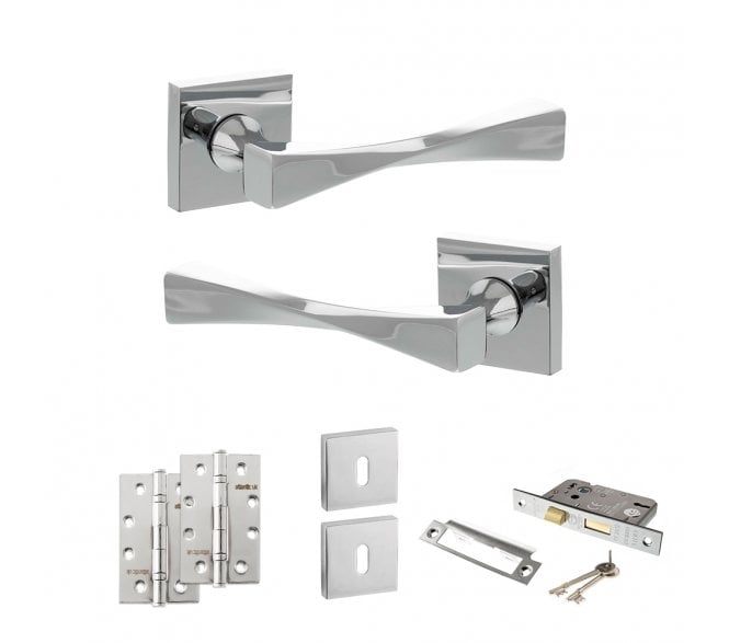 Senza Pari Guido Door Handle Lock Pack (4 Slim Knuckle Hinges x2) - Polished Chrome