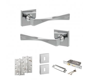 Senza Pari Guido Door Handle Lock Pack (4 Slim Knuckle Hinges x2) - Polished Chrome
