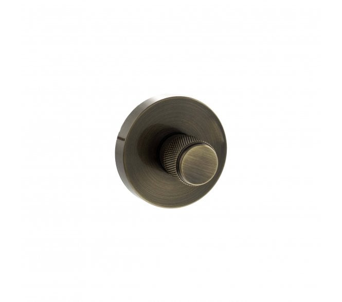 Senza Pari Knurled Bathroom Turn & Release On Minimal Round Rose - Antique Brass