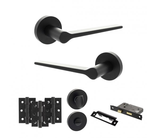 Senza Pari Laviano Door Handle Bathrom Pack (3 Ball Bearing Hinges x3) - Matt Black