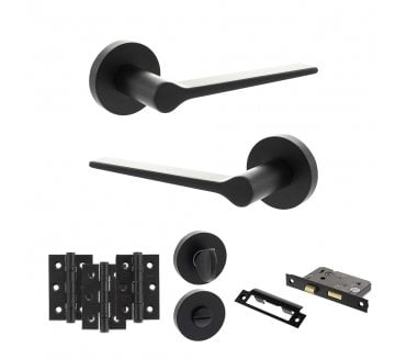 Senza Pari Laviano Door Handle Bathrom Pack (3 Ball Bearing Hinges x3) - Matt Black