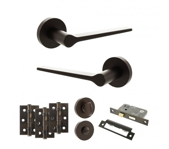 Senza Pari Laviano Door Handle Bathrom Pack (3 Ball Bearing Hinges x3) - Urban Dark Bronze