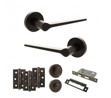 Senza Pari Laviano Door Handle Bathrom Pack (3 Ball Bearing Hinges x3) - Urban Dark Bronze