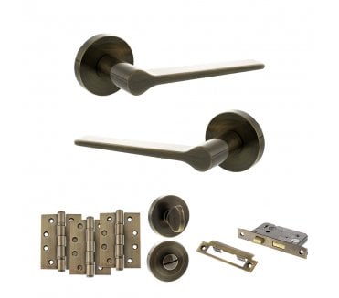 Senza Pari Laviano Door Handle Bathroom Pack (4 Fire Rated Hinges x3) - Antique Brass