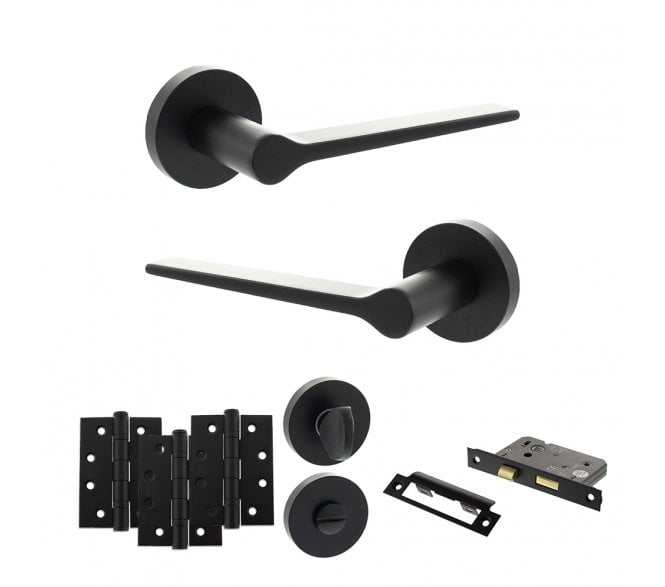 Senza Pari Laviano Door Handle Bathroom Pack (4 Fire Rated Hinges x3) - Matt Black