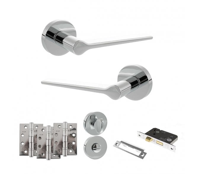 Senza Pari Laviano Door Handle Bathroom Pack (4 Fire Rated Hinges x3) - Polished Chrome