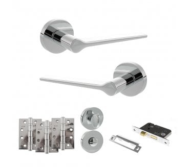 Senza Pari Laviano Door Handle Bathroom Pack (4 Fire Rated Hinges x3) - Polished Chrome