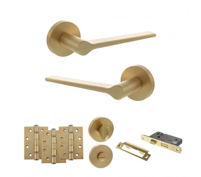Senza Pari Laviano Door Handle Bathroom Pack (4 Fire Rated Hinges x3) - Satin Brass