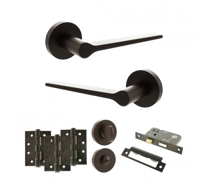 Senza Pari Laviano Door Handle Bathroom Pack (4 Fire Rated Hinges x3) - Urban Dark Bronze